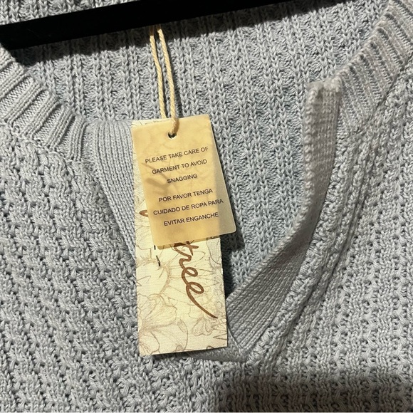 Mystree Mixed Media Henley Light Blue Knit Sweater Medium - Picture 5 of 7